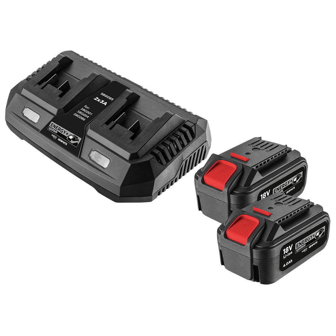 Graphite 58GE134 Energy+ 2 x 4.0 Ah Li-ion akkumulátor és duplatöltő termék fő termékképe