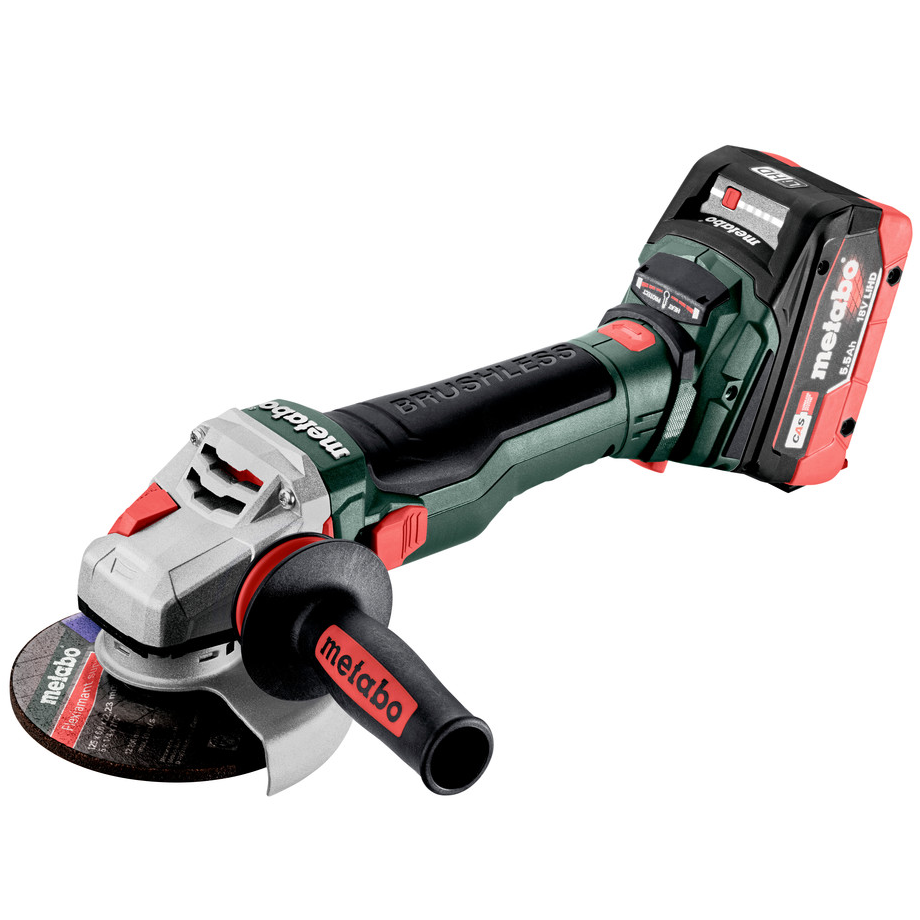 METABO WB 18 LTX BL 15-125 Quick szénkefe nélküli  akkumulátoros sarokcsiszoló (2 x 5.5 Ah LiHD akkuval, metaBOX kofferben) termék fő termékképe
