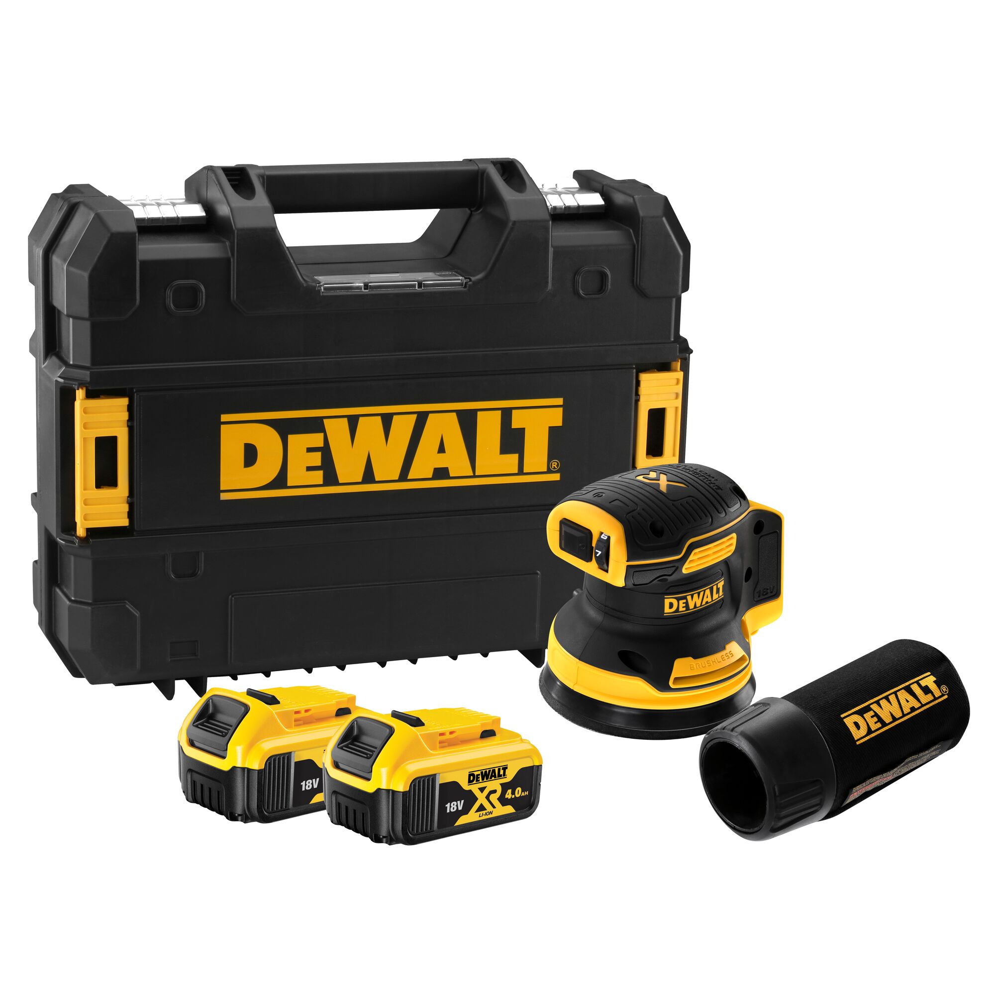 Dewalt DCW210P2 szénkefe nélküli akkumulátoros excentercsiszoló (2 x 5.0 Ah Li-ion akkuval, kofferben) termék fő termékképe